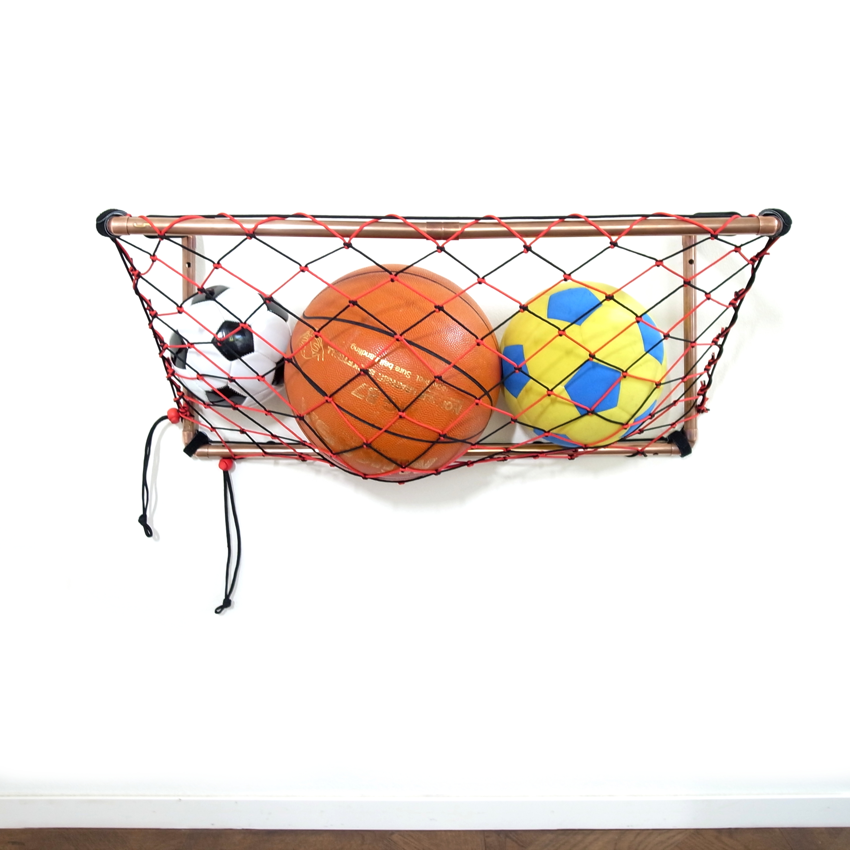 壁面収納 サッカーゴール型ボールバスケット ブラック オレンジレッド Capitan カピタン